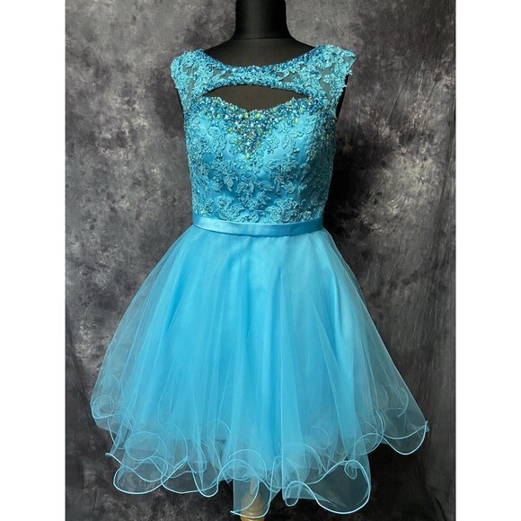 Morilee NWT Size 10 Beaded Lace Keyhole Dress #9335 Freeze Blue Homecoming $290 - Picture 3 of 16